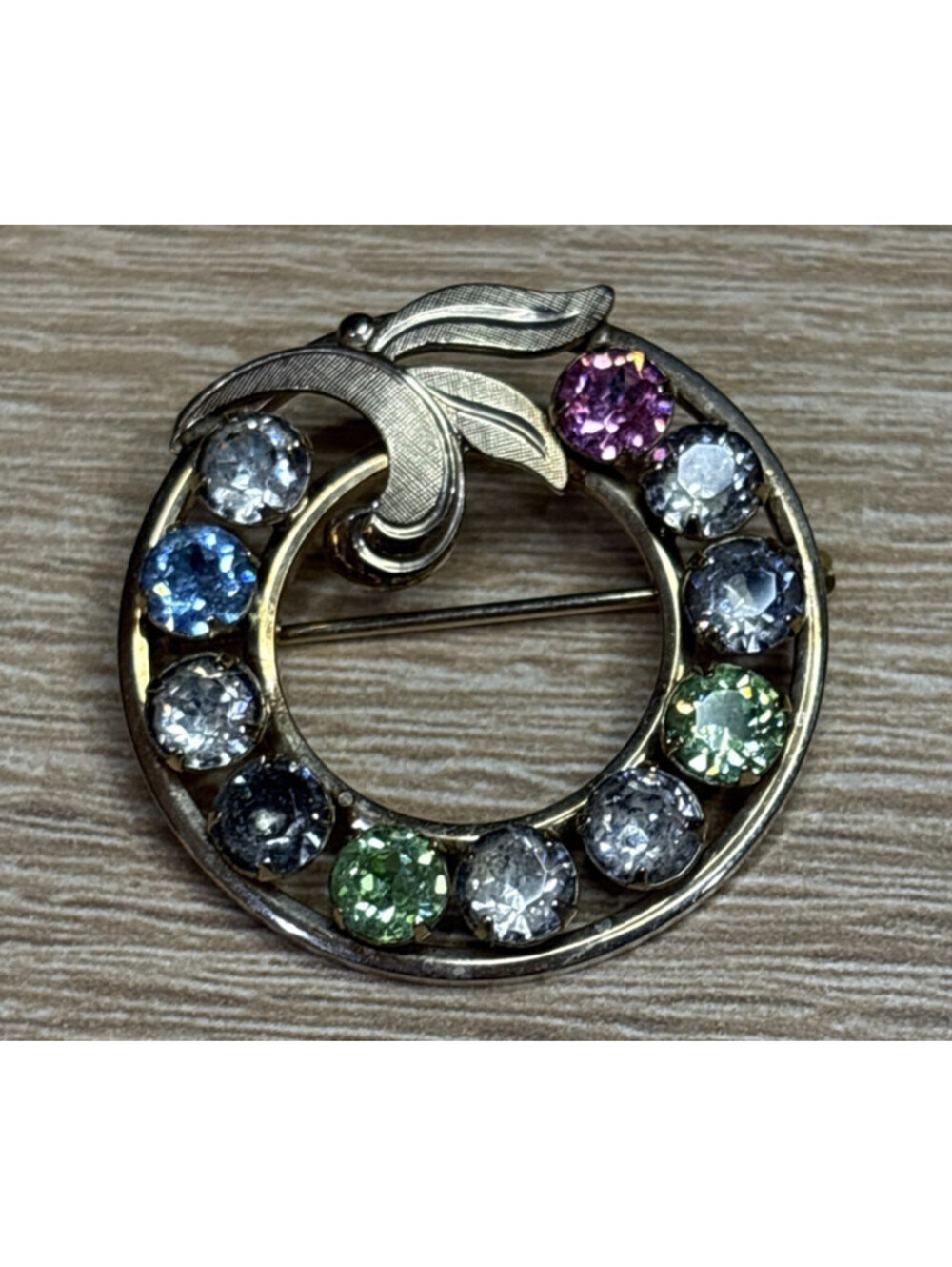 VAN DELL 12K GOLD FILLED BROOCH PIN WITH MULTI COLOR CRYSTALS  - BBA-21